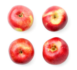 Set of red apples on white background, isolated. The view from top