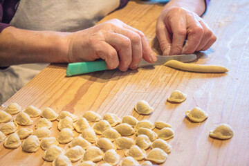 Homemade Southern Italian typical pasta "orecchiette" o "strascinati".