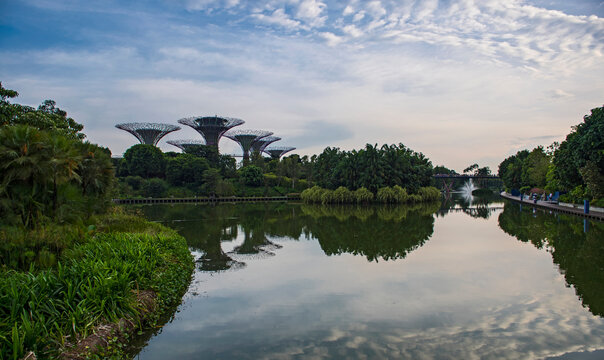 still lake at the Marina Bay gardens in Singapore