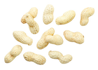 Peanut in shell flies on a white background. Isolated