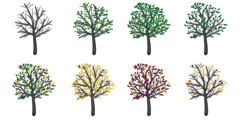 Set of trees in different seasons - vector illustration, eps