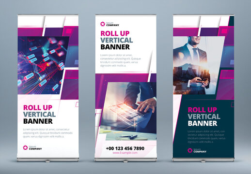 Business Retractable Banner Layout with Purple Elements
