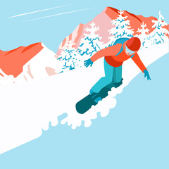 Background with a snowboarder in the mountains