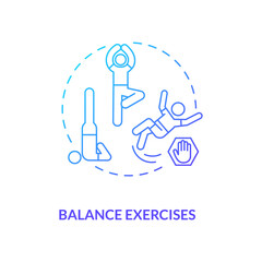 Balance exercise blue gradient concept icon. Yoga position. Body care and health. Fitness training. Kinesiology idea thin line illustration. Vector isolated outline RGB color drawing
