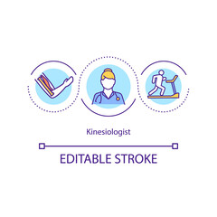 Kinesiologist concept icon. Human movement specialist idea thin line illustration. Muscle testing. Maintaining strength and coordination. Vector isolated outline RGB color drawing. Editable stroke