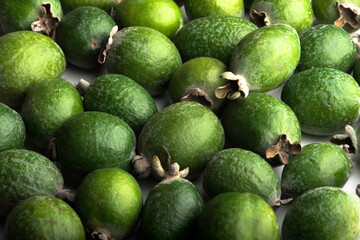Tropical fruit feijoa (Acca sellowiana), isolated on a white background. Organic food. Organic food stock photo. Food stock photo.
