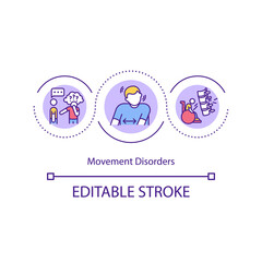 Movement disorders concept icon. Nervous system diseases idea thin line illustration. Muscle coordination loss. Neurological conditions. Vector isolated outline RGB color drawing. Editable stroke