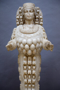 Marble statue of Mother Goddess Artemis Lady of Ephesus at Selcuk Museum Selcuk, Turkey - November 10, 2012