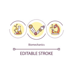 Biomechanics concept icon. Living body movement idea thin line illustration. Musculoskeletal problems. Muscles, bones, tendons. Vector isolated outline RGB color drawing. Editable stroke
