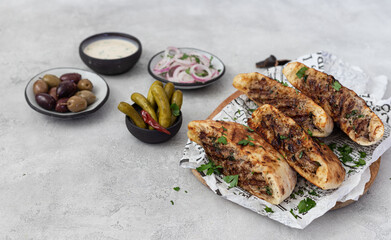 Arayes- pita bread  filled with a mixture of minced meat with different spices 