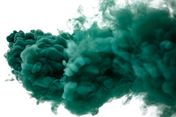 Green smoke bomb exploding against white background