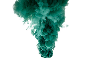 Green smoke bomb exploding against white background