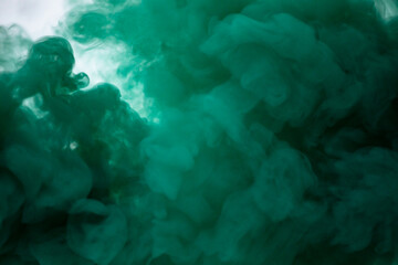 Fototapeta na wymiar Green smoke bomb exploding against white background