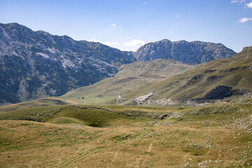 Fototapeta premium Fantastic mountains of Montenegro. Panoramic road. Picturesque mountain landscape of Durmitor National Park, Montenegro, Europe, Balkans, Dinaric Alps, UNESCO World Heritage Site.