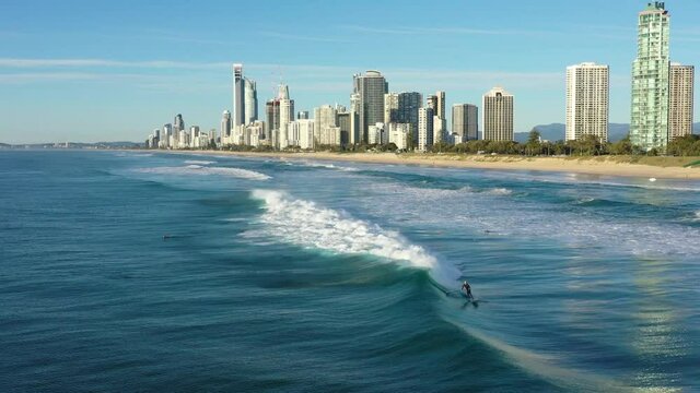 Aerial view of surfing on the Gold Coast, Queensland, Australia