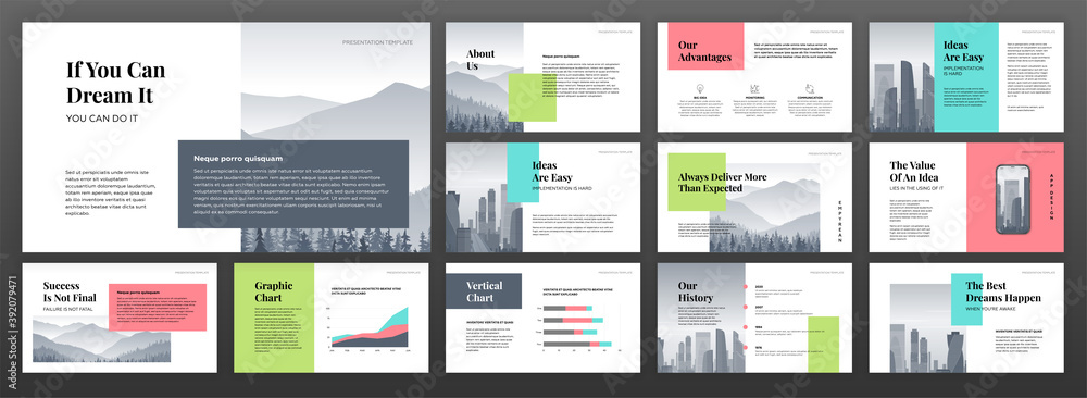 Wall mural modern powerpoint presentation templates set. use for modern keynote presentation background, brochu