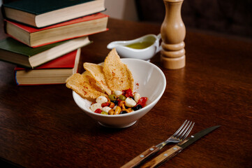 appetizer with pickled mushrooms, olives, parmesan cheese