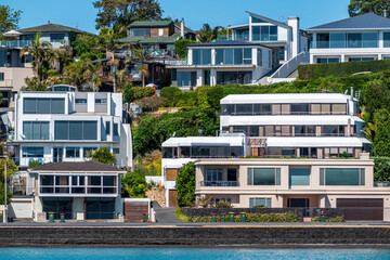 AUCKLAND, NEW ZEALAND - Nov 08, 2019: Waterfront houses at Bucklands Beach The Parade