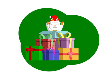 A smiling cat in a Christmas present
