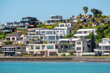 AUCKLAND, NEW ZEALAND - Nov 08, 2019: Waterfront houses at Bucklands Beach The Parade