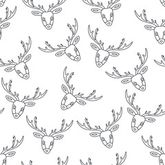 Reindeer head seamless pattern. Transparent background.