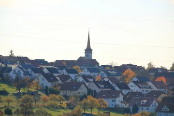 Fotobehang Blick auf den Ort Holzbronn bei Calw in Baden-Württemberg © Horst Bingemer
