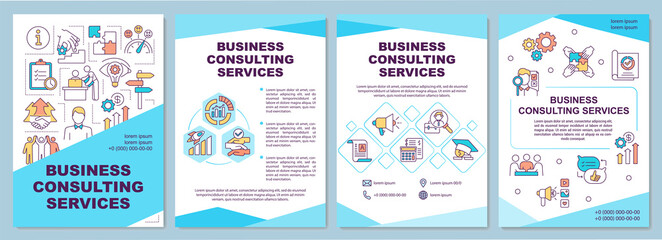 Business consulting services brochure template. Minimization of costs flyer, booklet, leaflet print, cover design with linear icons. Vector layouts for magazines, annual reports, advertising posters