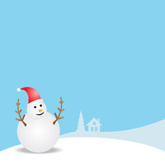 Happiness snowman with hat and scarf isolated on blue background for greeting card or any design. Vector illustration