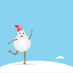 Happiness snowman with hat and scarf isolated on blue background for greeting card or any design. Vector illustration