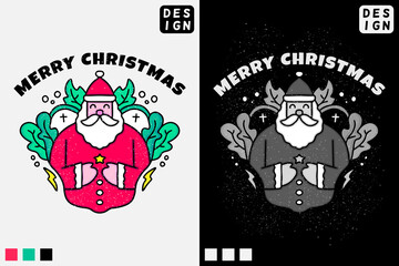 Cute Santa holding star. Hand drawn holiday illustration in cartoon, doodle style for New Year and Christmas