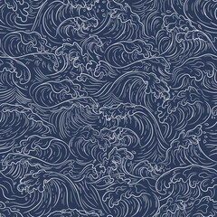 Japanese water wave background. Japanese sea new pattern seamless vector in graphic style background for fabric,textile,Advertising work,Publication,Vector Illustration design. - 392084219