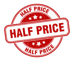 half price stamp. half price label. round grunge sign