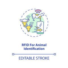 RFID for Animal identification concept icon. Information technology in agriculture. Device for monitoring animal idea thin line illustration. Vector isolated outline RGB color drawing. Editable stroke