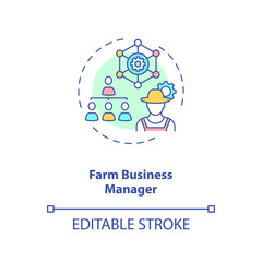 Farm business manager concept icon. Top agriculture careers. Administration of management accounts idea thin line illustration. Vector isolated outline RGB color drawing. Editable stroke