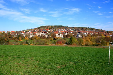Fototapeta na wymiar Blick auf den Ort Stammheim bei Calw in Baden-Württemberg