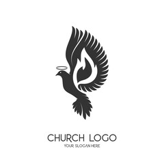Church logo. Christian symbols. The symbol of the Holy Spirit is a dove and a flame.