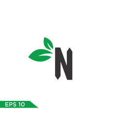 N font logo leaf vector logo template