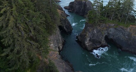 High angle aerial, Oregon woodland coast