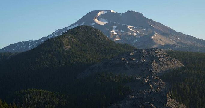 Wide aerial, top of Mt. Bachelor in Oregon