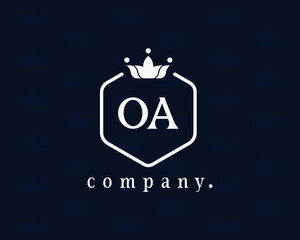 OA alphabet elegant crown logo. Graceful emblem, beautiful typography. The vintage symbol for book design, brand name, business card, restaurant, boutique, hotel, cafe, badge.