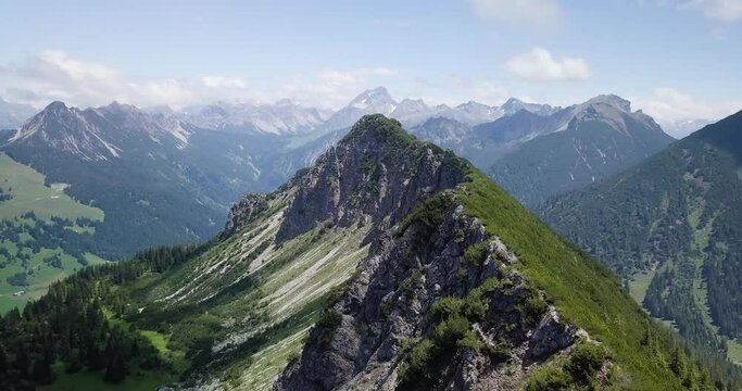 Aerial View of Austrian Mountain Range in Vorarlberg, Austria.