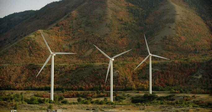 Low angle, remote wind turbines in Utah