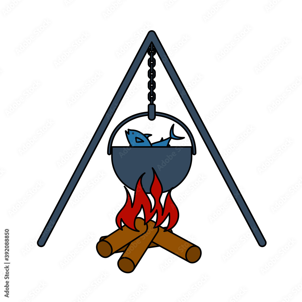 Canvas Prints icon of fire and fishing pot