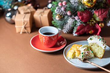 Homemade christmas cupcakes with different decorations. New year food concept.
