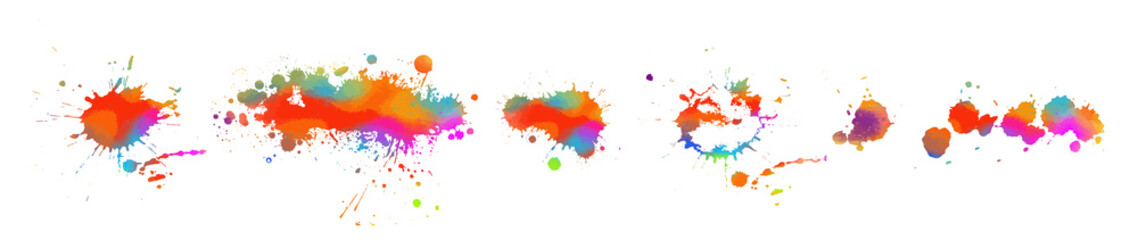 Set Multi-colored spots of paint on a white background. Grunge frame of paint. Mixed media. Vector illustration.