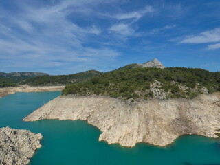Magnificent landscape of Provence near Aix en Provence under a pretty blue sky with Bimont lake and...