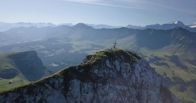 Aerial View of Classic Swiss Mountain Range in Luzern, Switzerland.