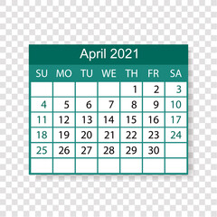 1409_Calendar 2021. April. Week starts on Sunday