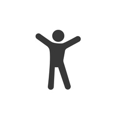 Happy man icon. Man with raised arms icon. Vector 