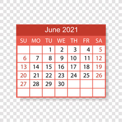 1411_Calendar 2021. June. Week starts on Sunday